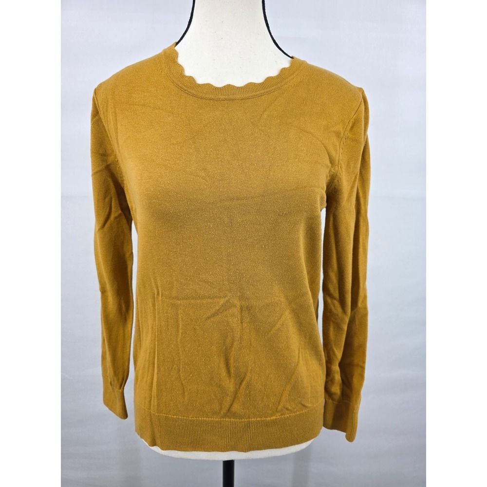 Banana Republic Womens Mustard Yellow Scalloped Neck Long Sleeve Sweater SP